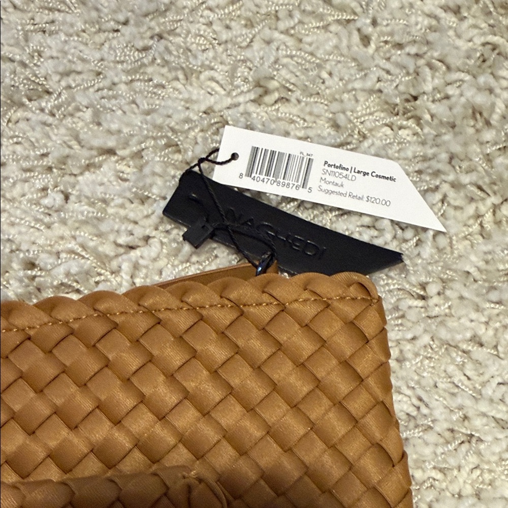 NWT Naghedi Portofino Tan Woven Cosmetic Bag - Picture 4 of 7